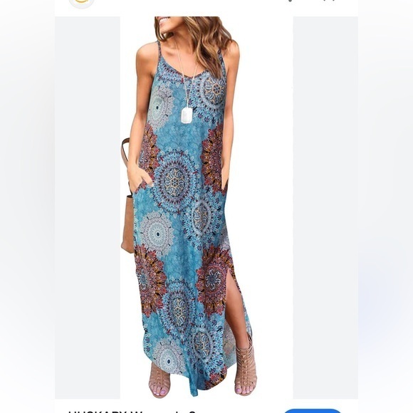 Boho Hippie Bohemian Vacation Maxi Dress Blue Red Orange Large - Picture 1 of 16